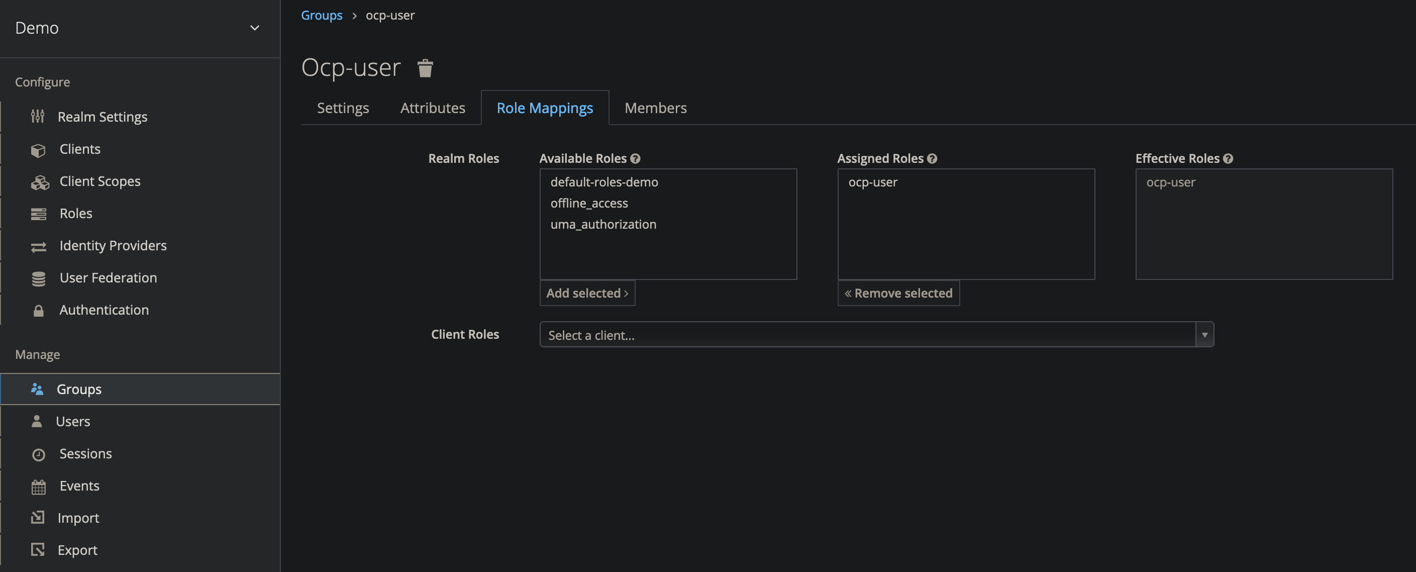 Map group to role