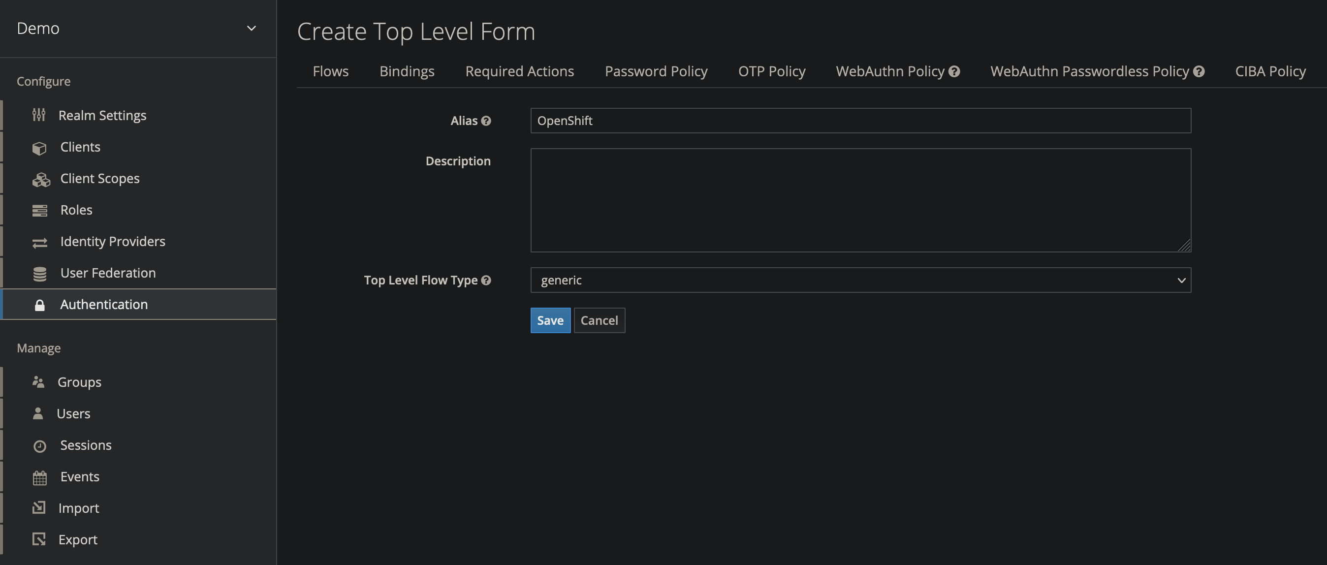 Create a top-level authentication form